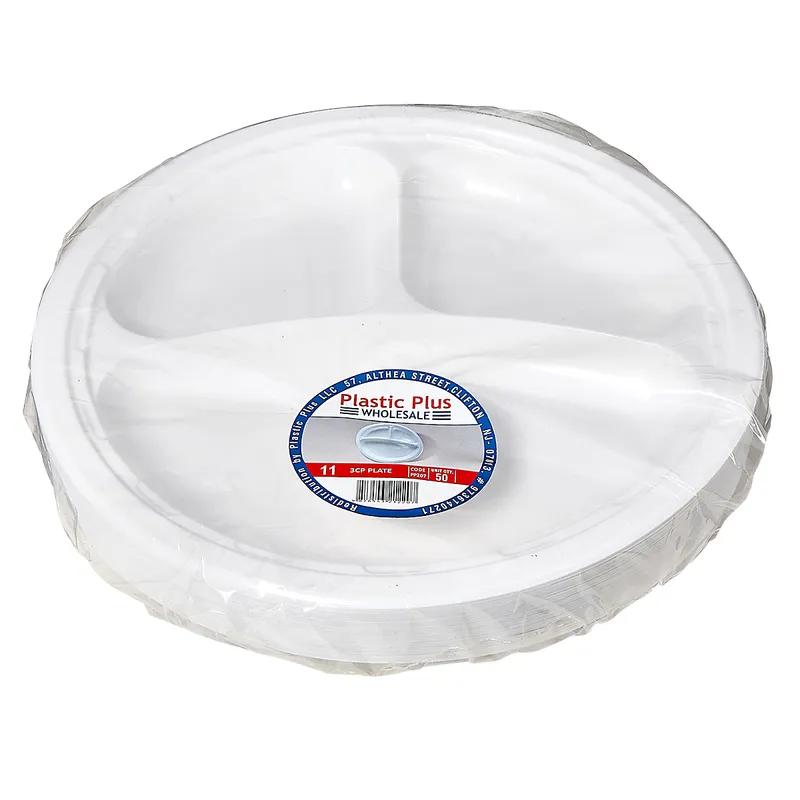 Plastic Plus Plate 11 IN 3 Compartment Plastic 50 Count/Pack 10 Packs/Case 500 Count/Case