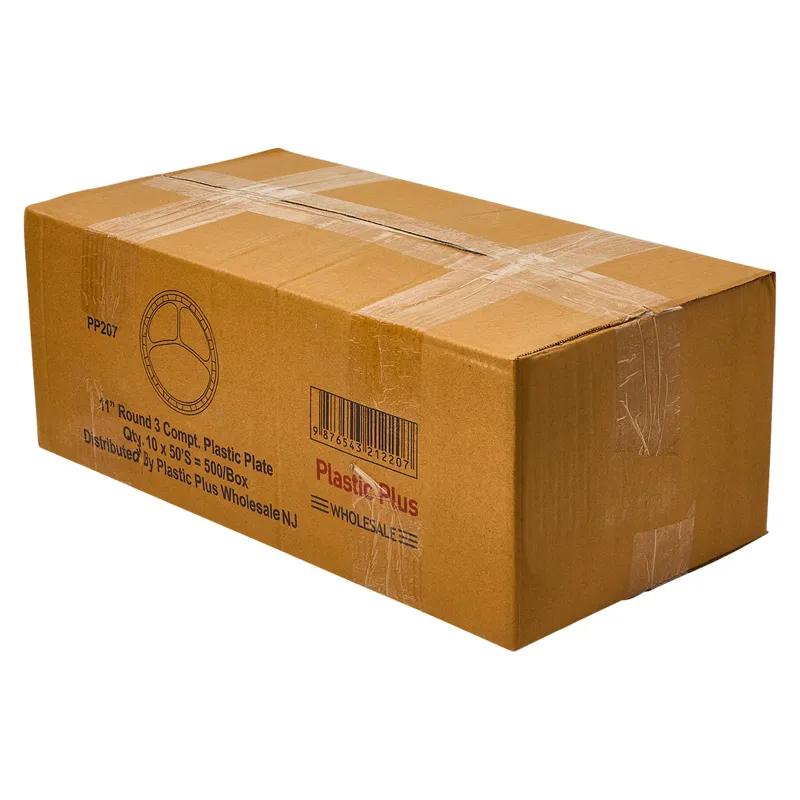 Plastic Plus Plate 11 IN 3 Compartment Plastic 50 Count/Pack 10 Packs/Case 500 Count/Case