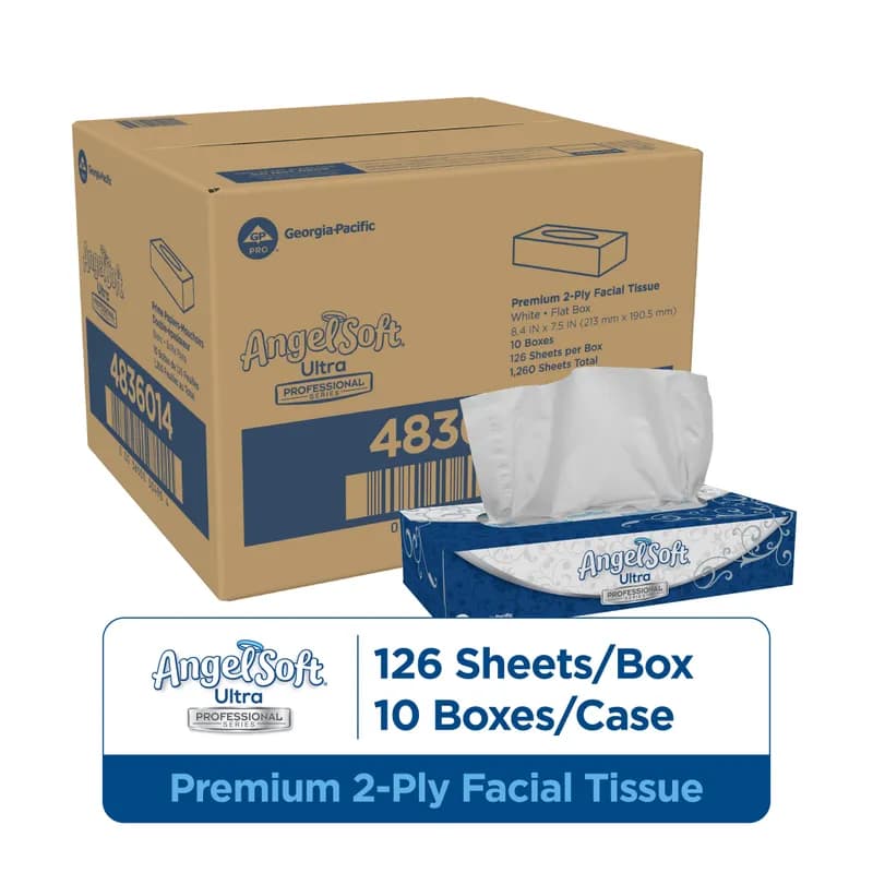 Angel Soft Professional® Facial Tissue 8.4X7.5 IN 2PLY White 126 Sheets/Pack 10 Packs/Case 1260 Sheets/Case