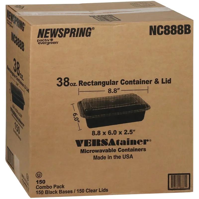Take-Out Container Base & Lid Combo With Dome Lid 38 OZ PP Black Clear Rectangle 150/Case