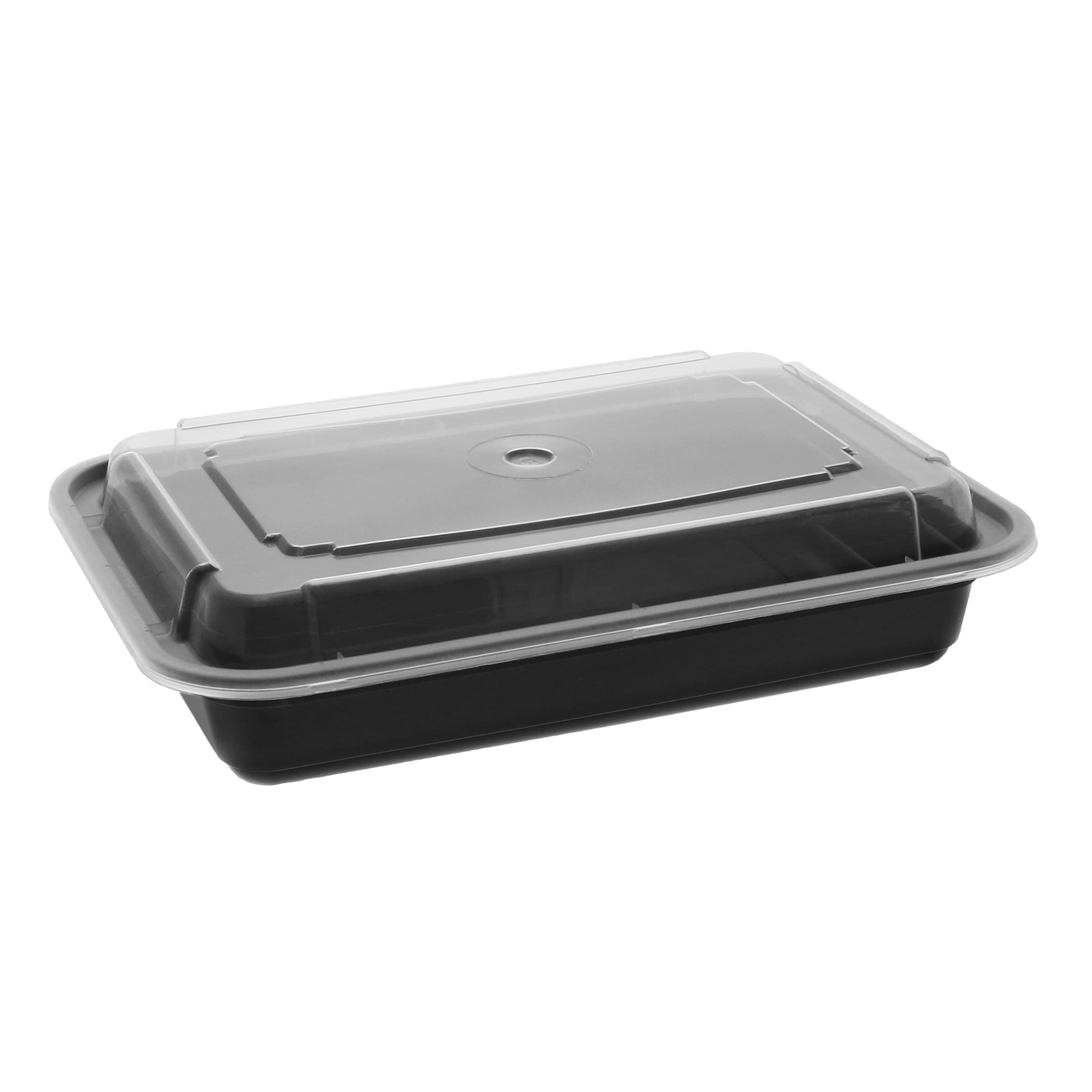 Take-Out Container Base & Lid Combo With Dome Lid 28 OZ PP Black Clear Rectangle 150/Case