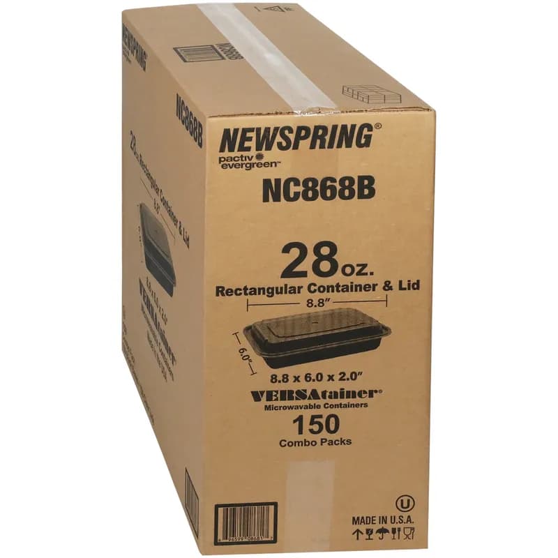 Take-Out Container Base & Lid Combo With Dome Lid 28 OZ PP Black Clear Rectangle 150/Case