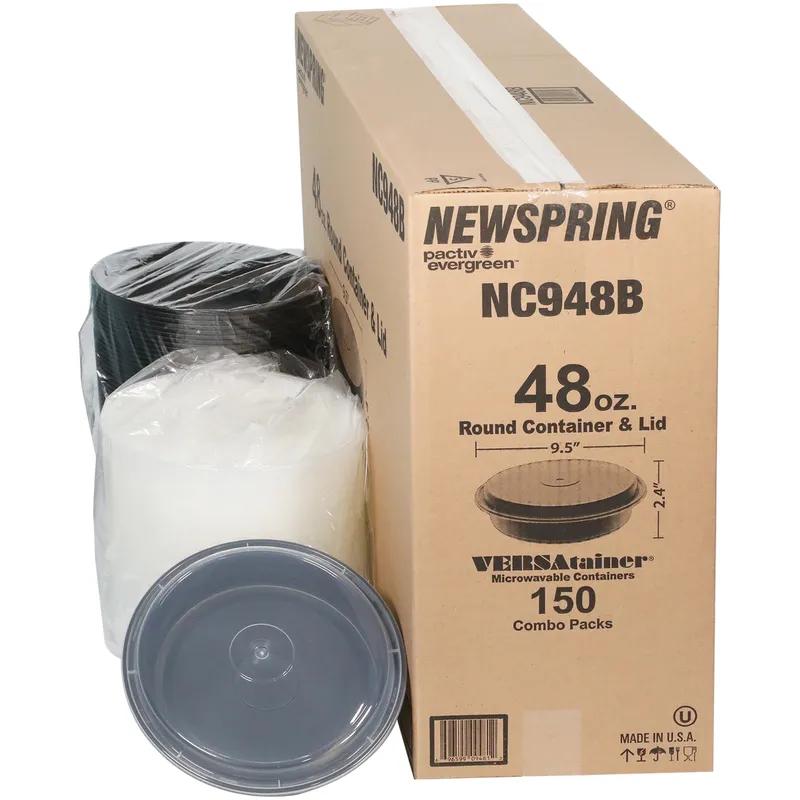 Take-Out Container Base & Lid Combo With Dome Lid 48 OZ PP Black Clear Round 150/Case