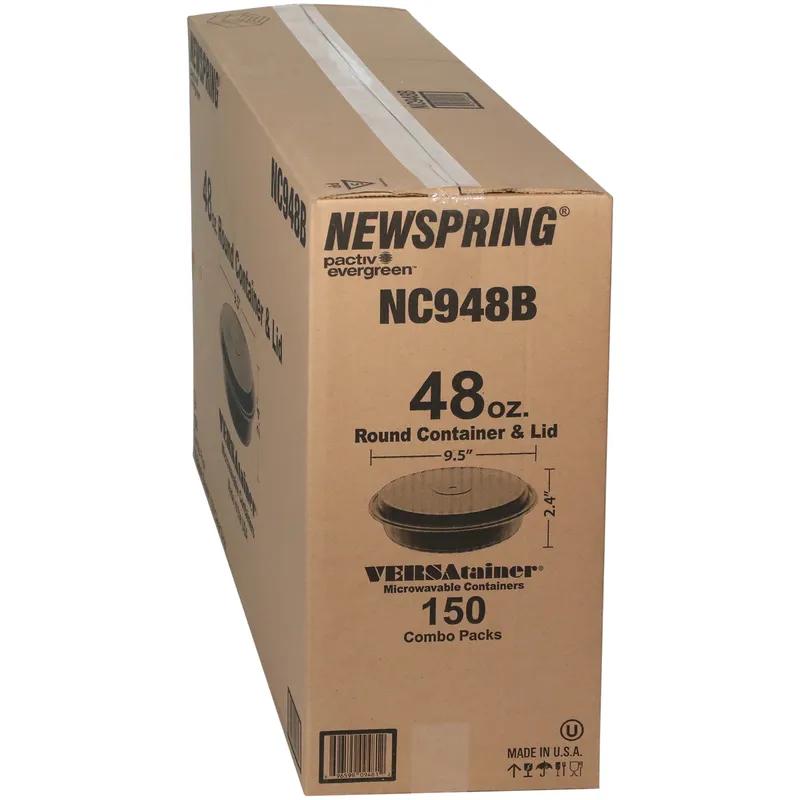 Take-Out Container Base & Lid Combo With Dome Lid 48 OZ PP Black Clear Round 150/Case