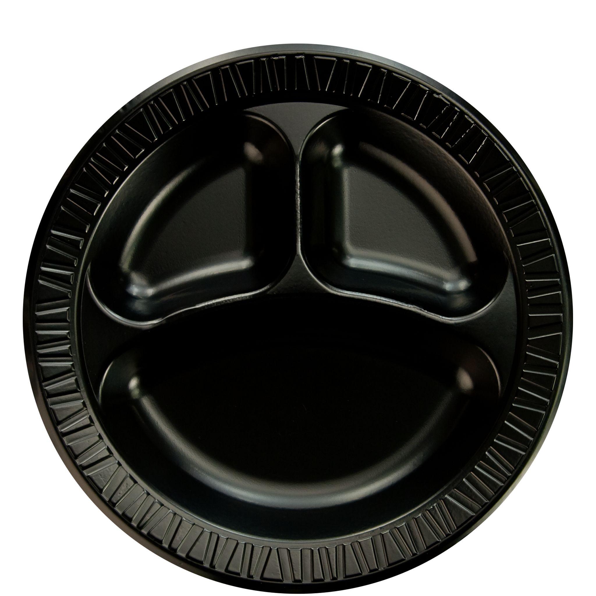 Dart® Quiet Classic® Plate 10.25 IN 3 Compartment XPS Black 125 Count/Pack 4 Packs/Case 500 Count/Case