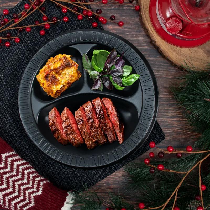 Dart® Quiet Classic® Plate 10.25 IN 3 Compartment XPS Black 125 Count/Pack 4 Packs/Case 500 Count/Case