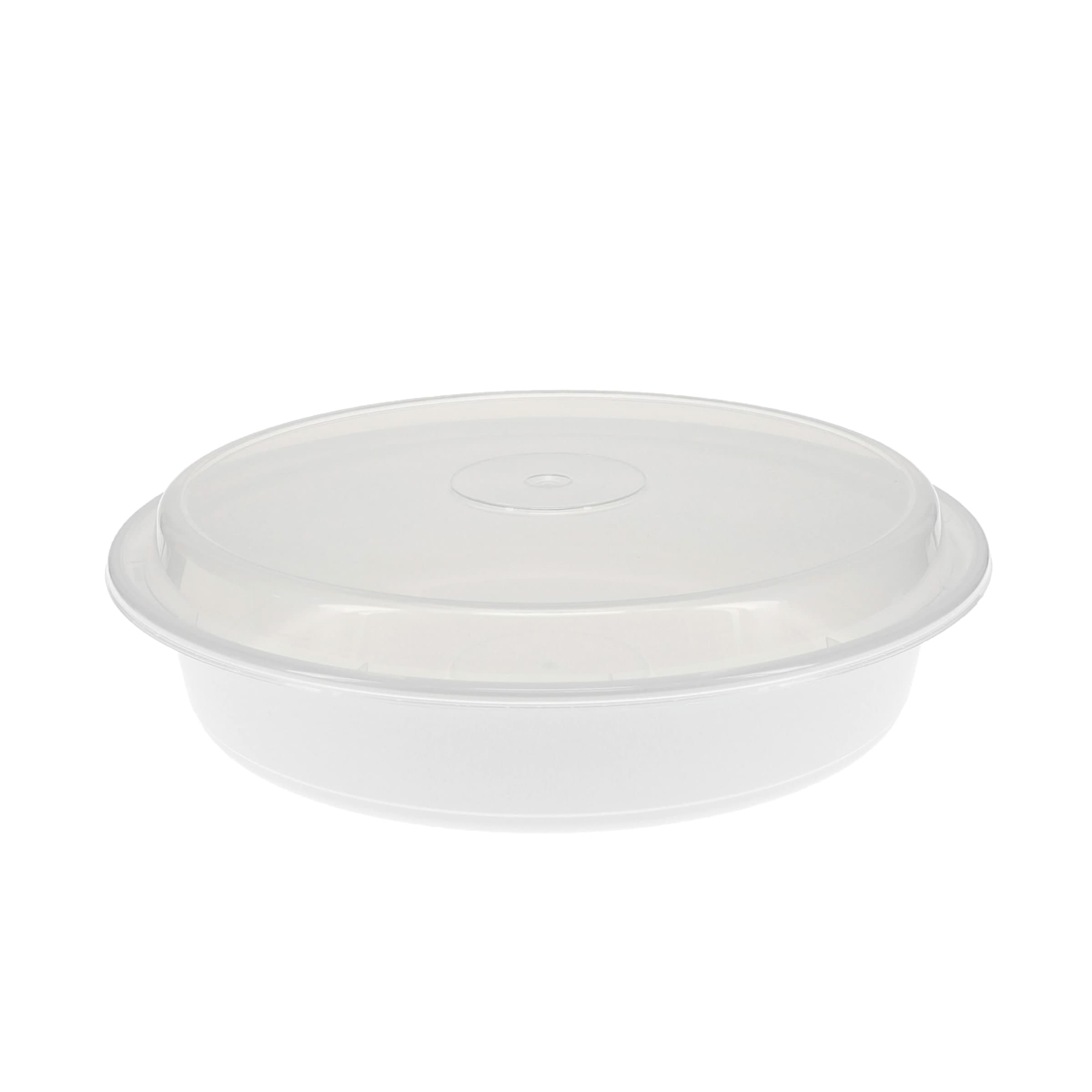 Take-Out Container Base & Lid Combo With Dome Lid 48 OZ PP White Clear Round 150/Case