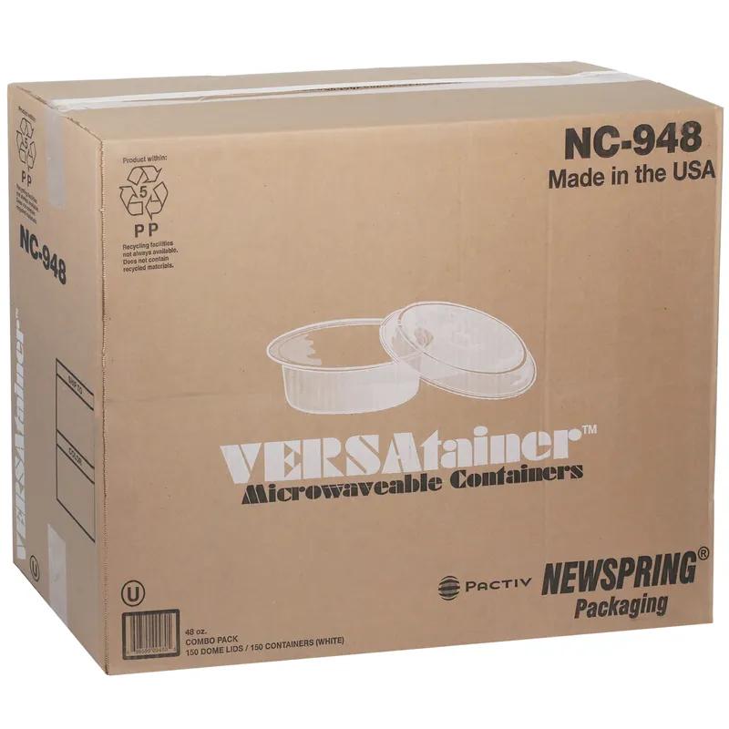 Take-Out Container Base & Lid Combo With Dome Lid 48 OZ PP White Clear Round 150/Case