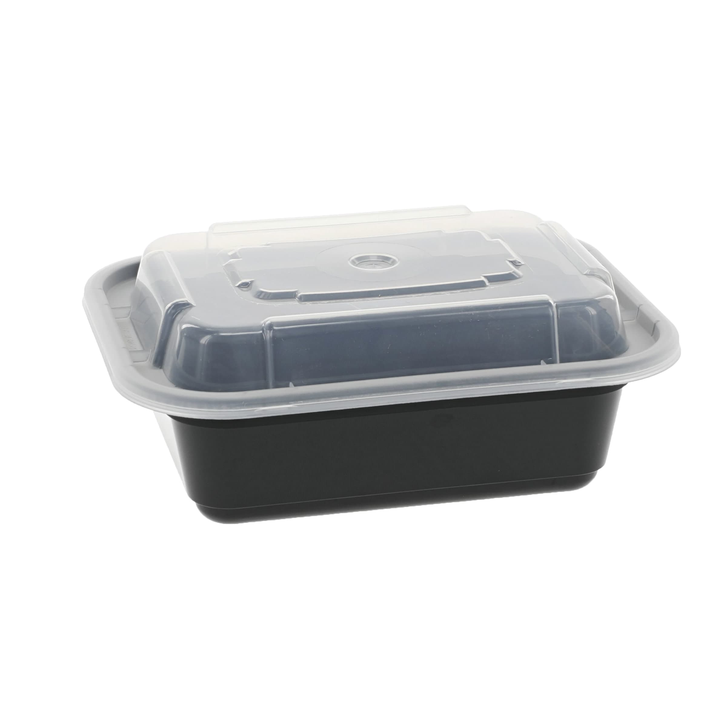 Take-Out Container Base & Lid Combo With Dome Lid 12 OZ PP Black Clear Rectangle 150/Case