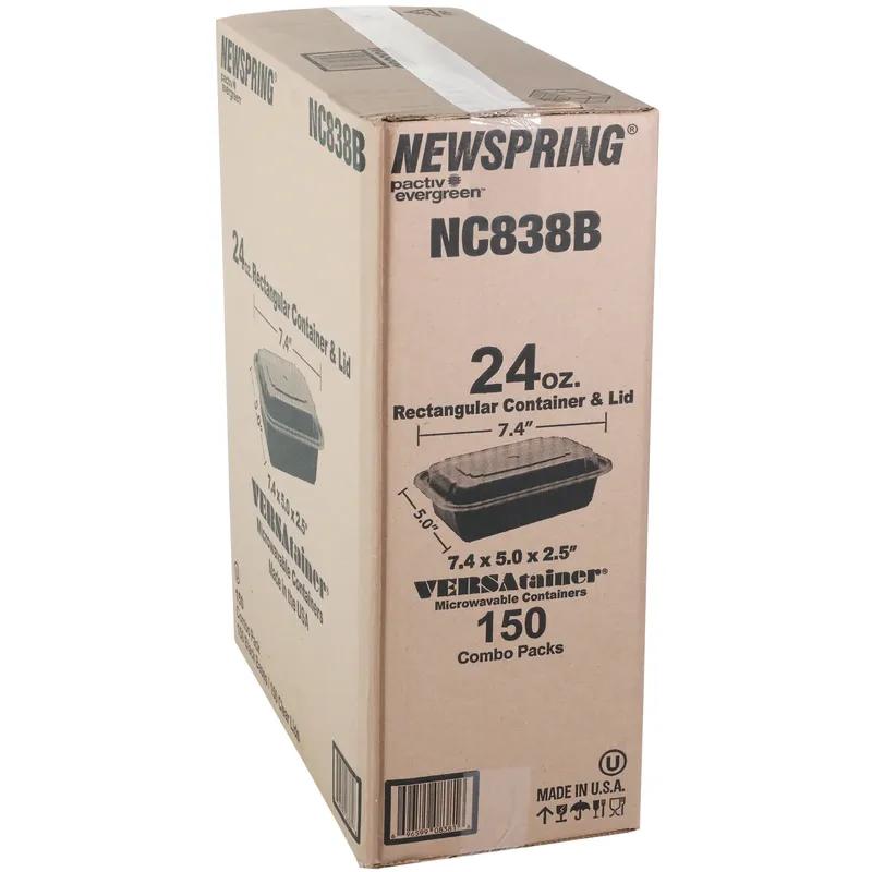 Take-Out Container Base & Lid Combo With Dome Lid 24 OZ PP Black Clear Rectangle 150/Case