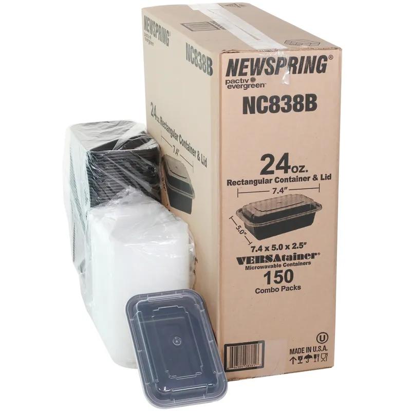 Take-Out Container Base & Lid Combo With Dome Lid 24 OZ PP Black Clear Rectangle 150/Case