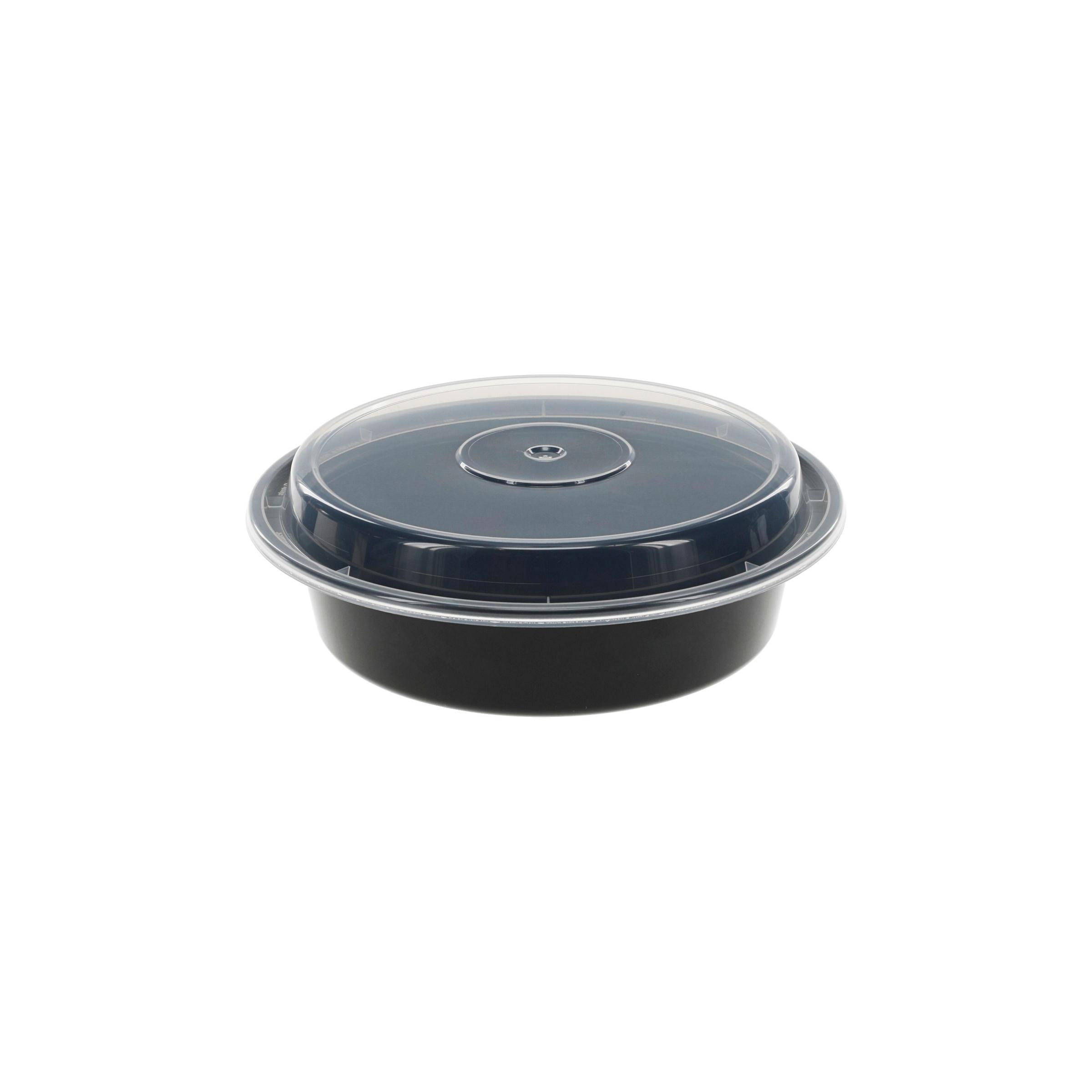 Take-Out Container Base & Lid Combo With Dome Lid 24 OZ PP Black Clear Round 150/Case