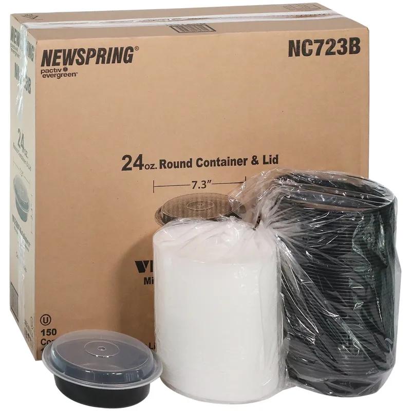 Take-Out Container Base & Lid Combo With Dome Lid 24 OZ PP Black Clear Round 150/Case