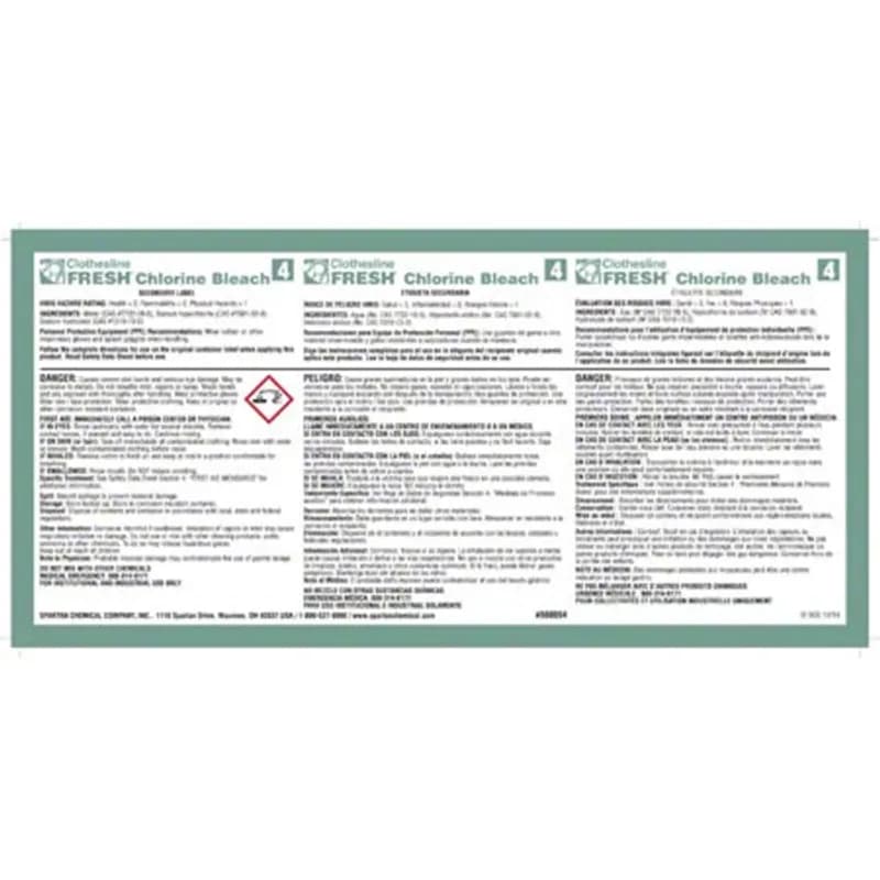 Clothesline Fresh® Chlorine Bleach 4 Product Label Paper 1/Each