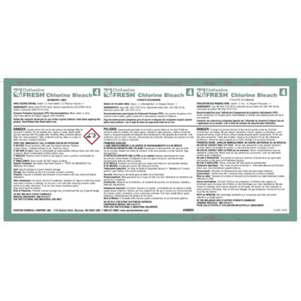 Clothesline Fresh® Chlorine Bleach 4 Product Label Paper 1/Each