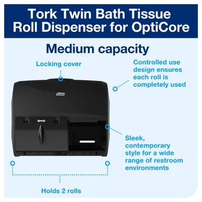 Tork OptiCore® T11 Toilet Paper Dispenser 7.18X11.036X8.18 IN Plastic Wall Mount Black Double Roll Side-by-Side 1/Each