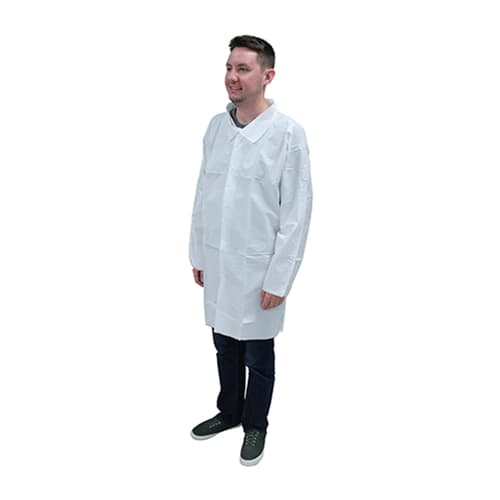 ProMax® Lab Coat Large (LG) White Microporous Fabric Snap Front Long Sleeve 30/Case