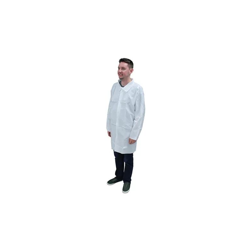 ProMax® Lab Coat Medium (MED) White Microporous Fabric Snap Front Long Sleeve 30/Case
