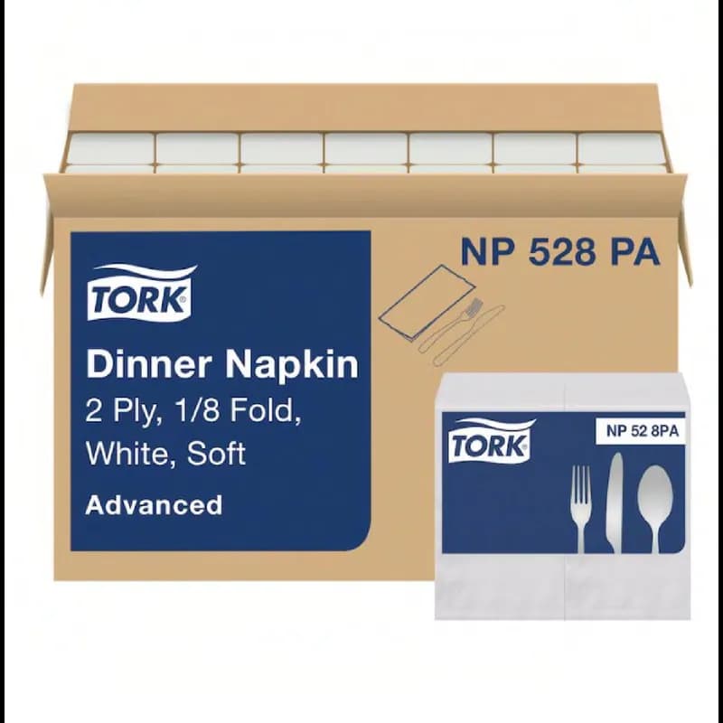 Tork Dinner Napkins 15X16.75 IN 3.75X8.50 IN White Paper 2PLY 1/8 Fold Advanced Embossed 100/Case