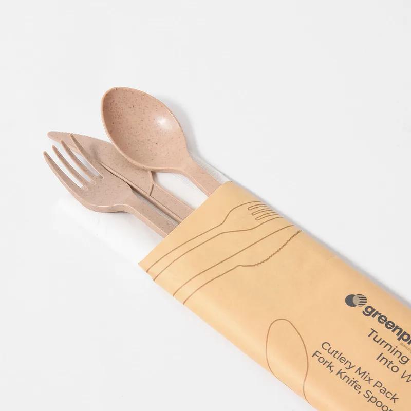 4PC Cutlery Kit 9.83 IN Agave Natural Heavyweight With Napkin,Fork,Knife,Spoon 200/Case