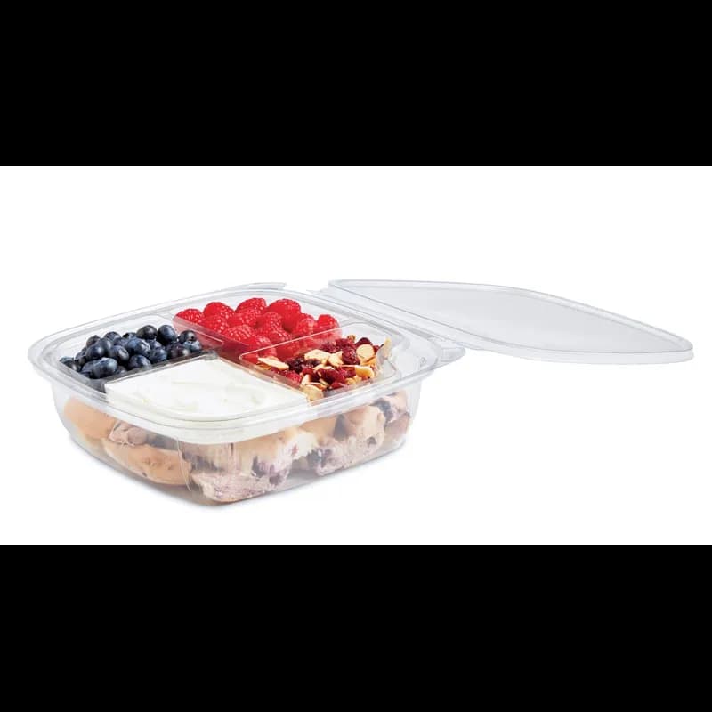 Fresh ‘n Clear® Salad Bowl With Flat Hinged Lid Large (LG) 48 OZ PET Clear Square Tamper-Evident 160/Case