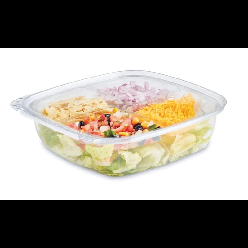 Fresh ‘n Clear® Salad Bowl With Flat Hinged Lid Large (LG) 48 OZ PET Clear Square Tamper-Evident 160/Case