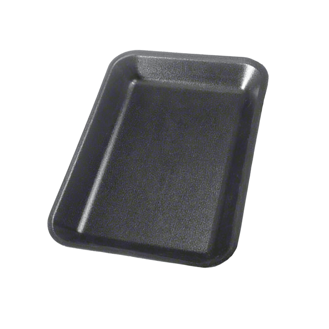 2 Meat Tray 8.25X5.75X0.75 IN Polystyrene Foam Black Square 500/Case