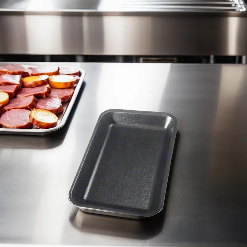 2 Meat Tray 8.25X5.75X0.75 IN Polystyrene Foam Black Square 500/Case