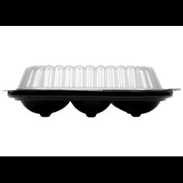 Egg Serving Tray Base & Lid Combo With Dome Lid 6 Compartment PET Black Clear 416/Case
