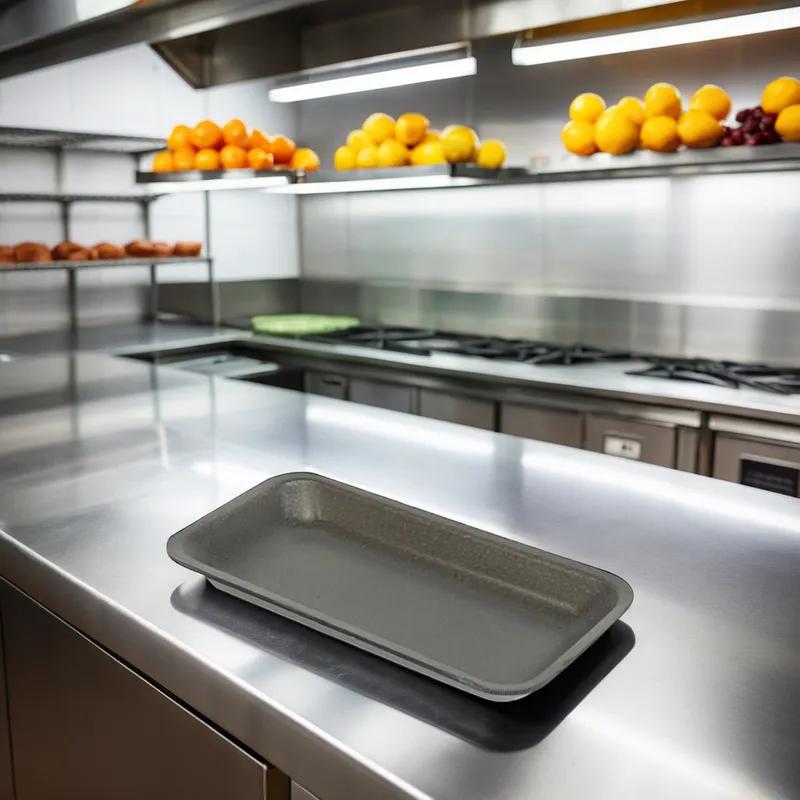 10P Meat Tray 5.5X10.75X1.18 IN Polystyrene Foam Black Rectangle Heavy 500/Case