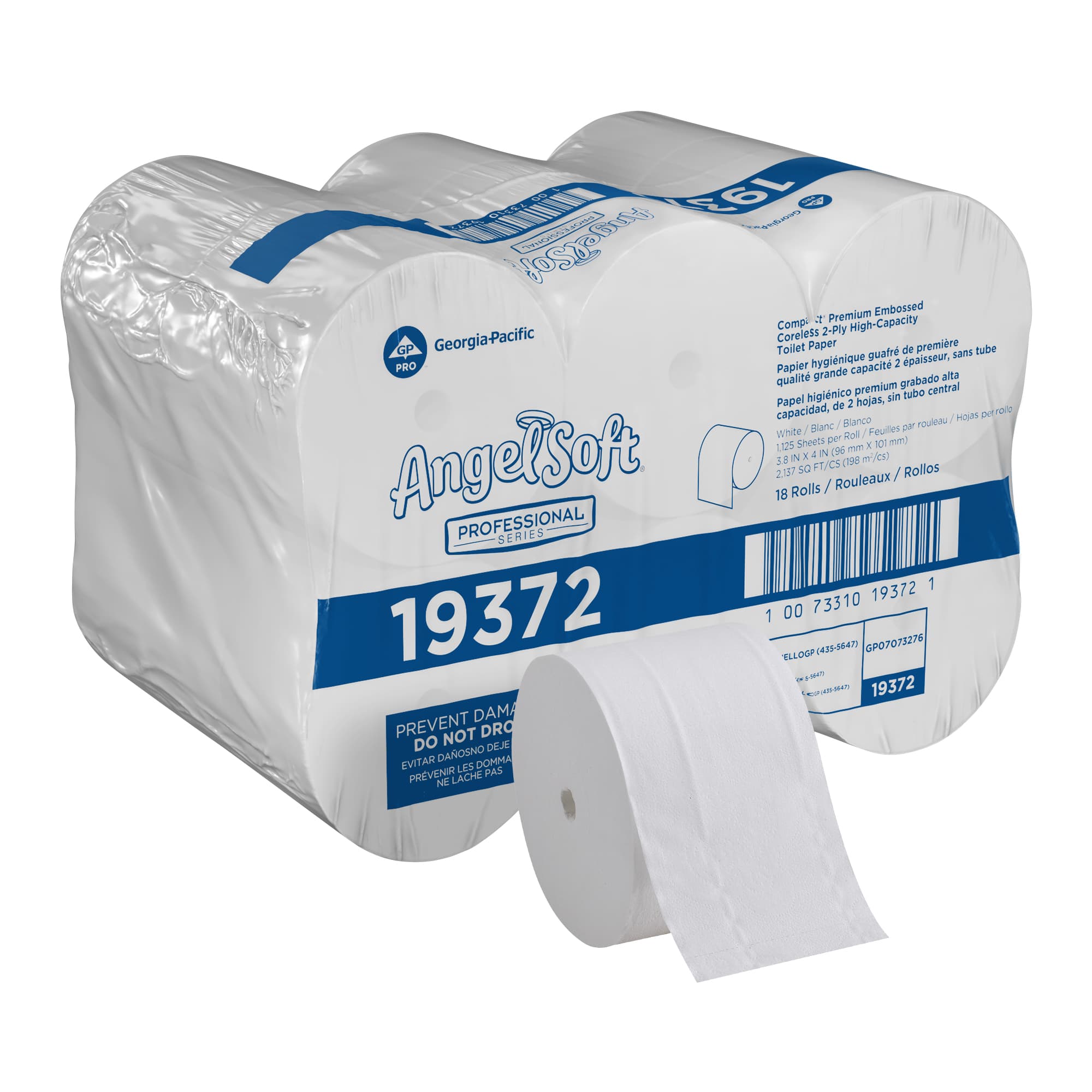 Compact® Toilet Paper & Tissue Roll 4X3.8 IN 2PLY White Premium Embossed Coreless 1125 Sheets/Roll 18 Rolls/Case