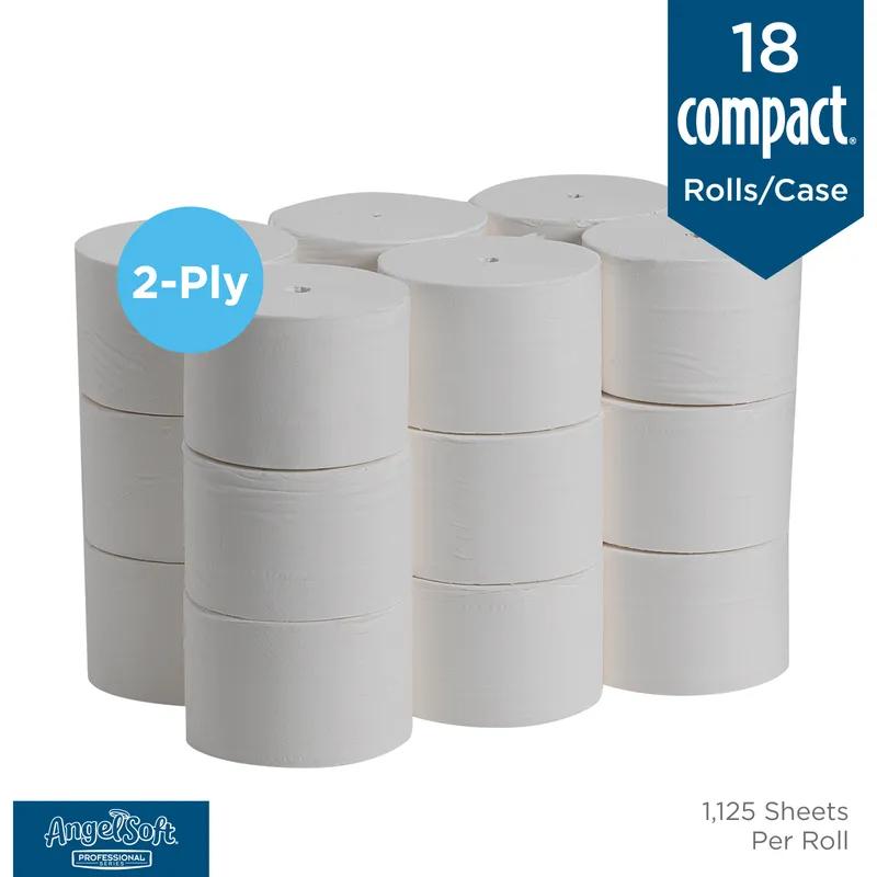 Compact® Toilet Paper & Tissue Roll 4X3.8 IN 2PLY White Premium Embossed Coreless 1125 Sheets/Roll 18 Rolls/Case