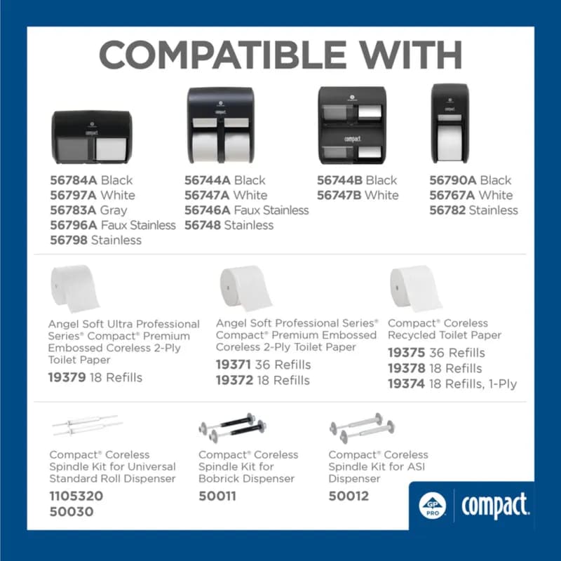 Compact® Toilet Paper & Tissue Roll 4X3.8 IN 2PLY White Premium Embossed Coreless 1125 Sheets/Roll 18 Rolls/Case