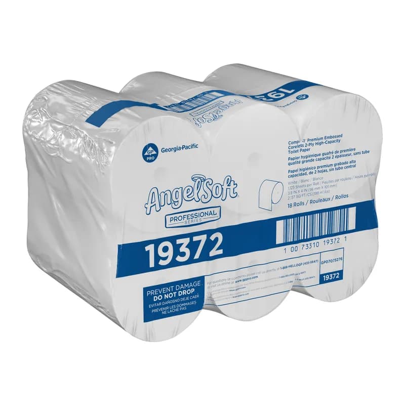 Compact® Toilet Paper & Tissue Roll 4X3.8 IN 2PLY White Premium Embossed Coreless 1125 Sheets/Roll 18 Rolls/Case