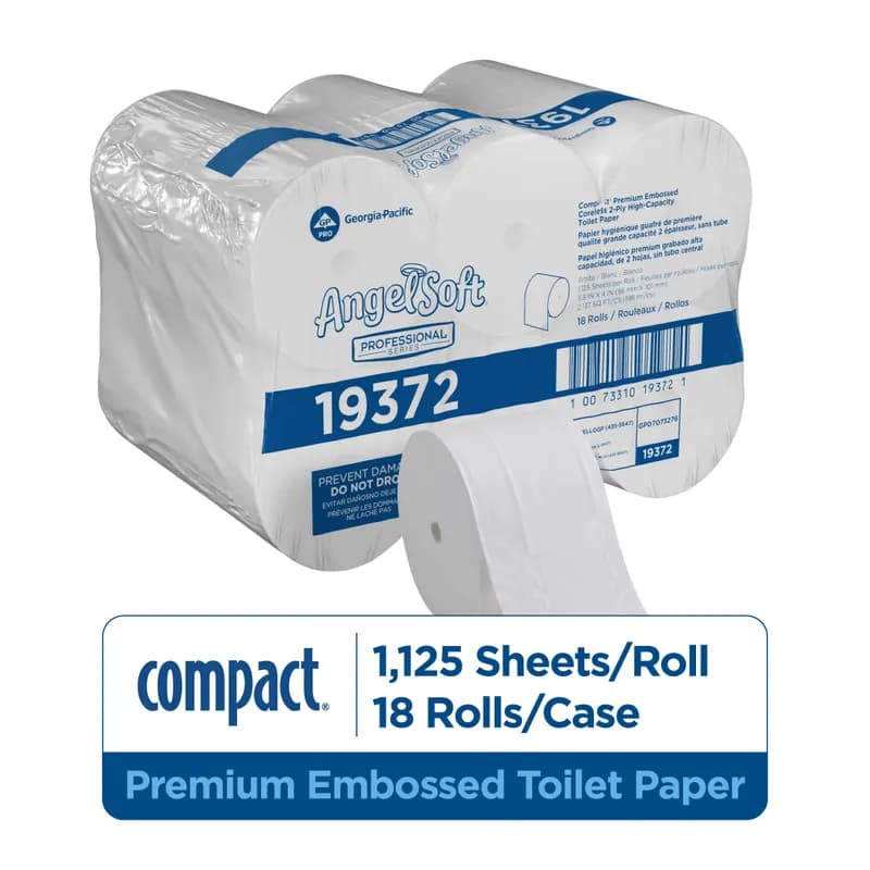 Compact® Toilet Paper & Tissue Roll 4X3.8 IN 2PLY White Premium Embossed Coreless 1125 Sheets/Roll 18 Rolls/Case