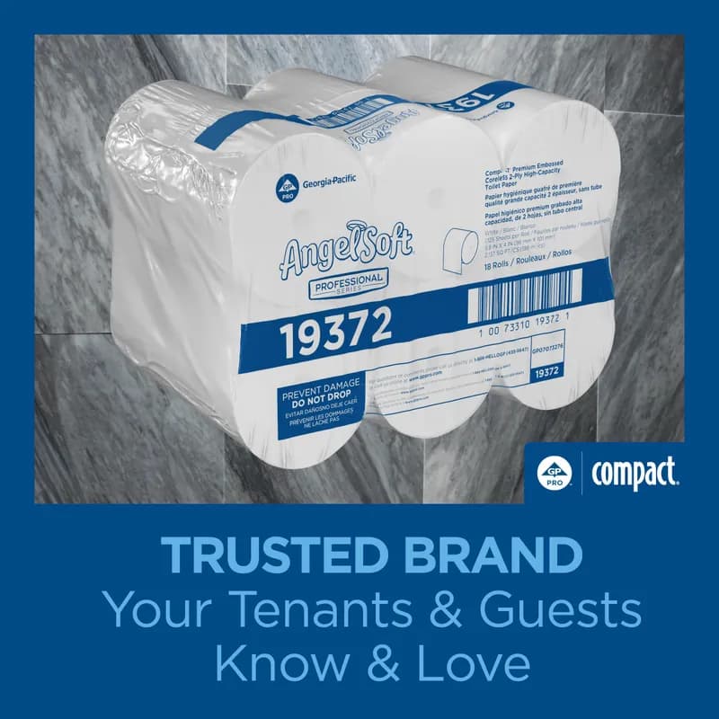Compact® Toilet Paper & Tissue Roll 4X3.8 IN 2PLY White Premium Embossed Coreless 1125 Sheets/Roll 18 Rolls/Case