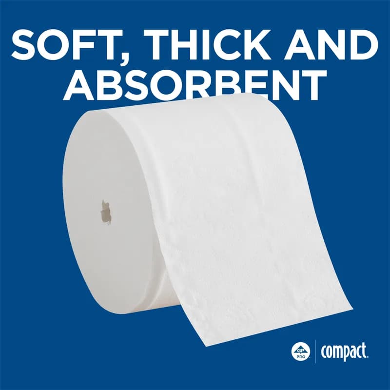 Compact® Toilet Paper & Tissue Roll 4X3.8 IN 2PLY White Premium Embossed Coreless 1125 Sheets/Roll 18 Rolls/Case
