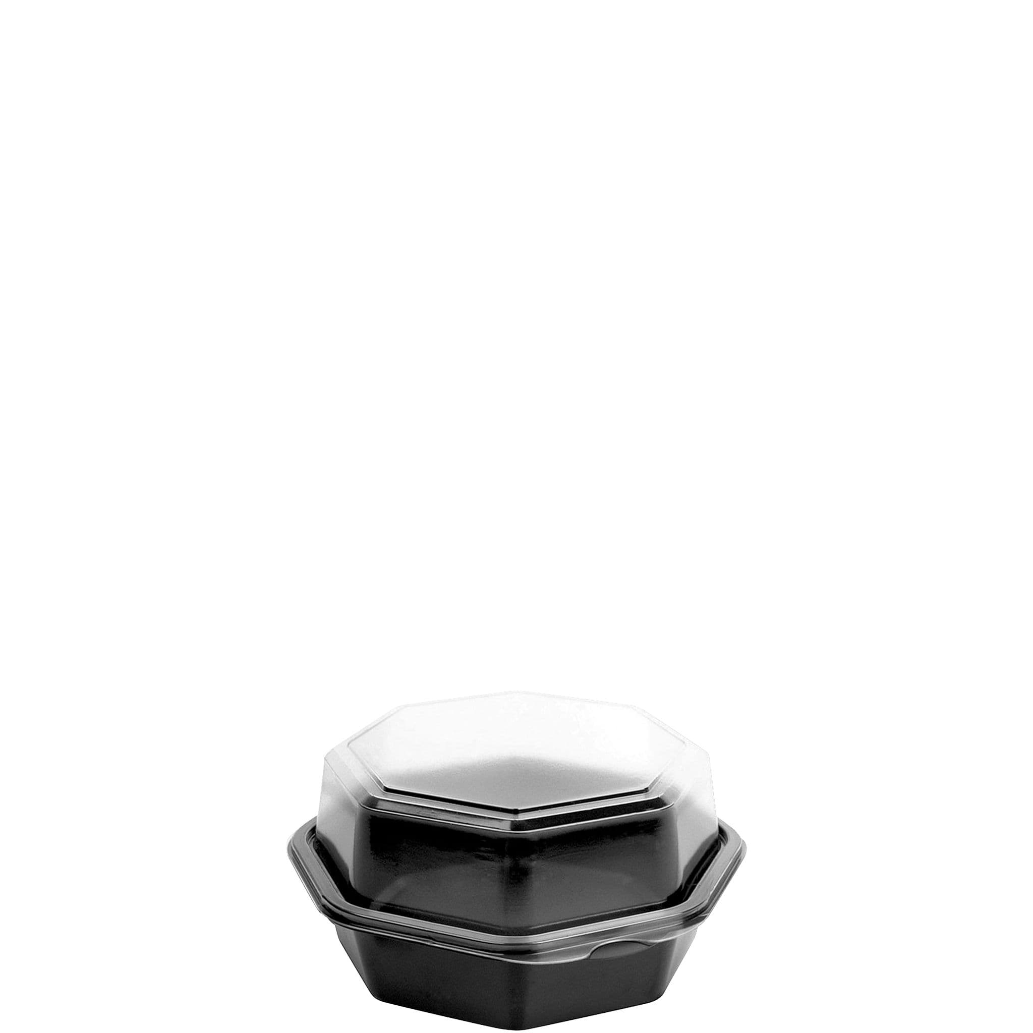 Solo® Creative Carryouts® OctaView® Take-Out Container Hinged 6.72X6.3X3.15 IN PET Black Clear Deep Leak Resistant 200/Case