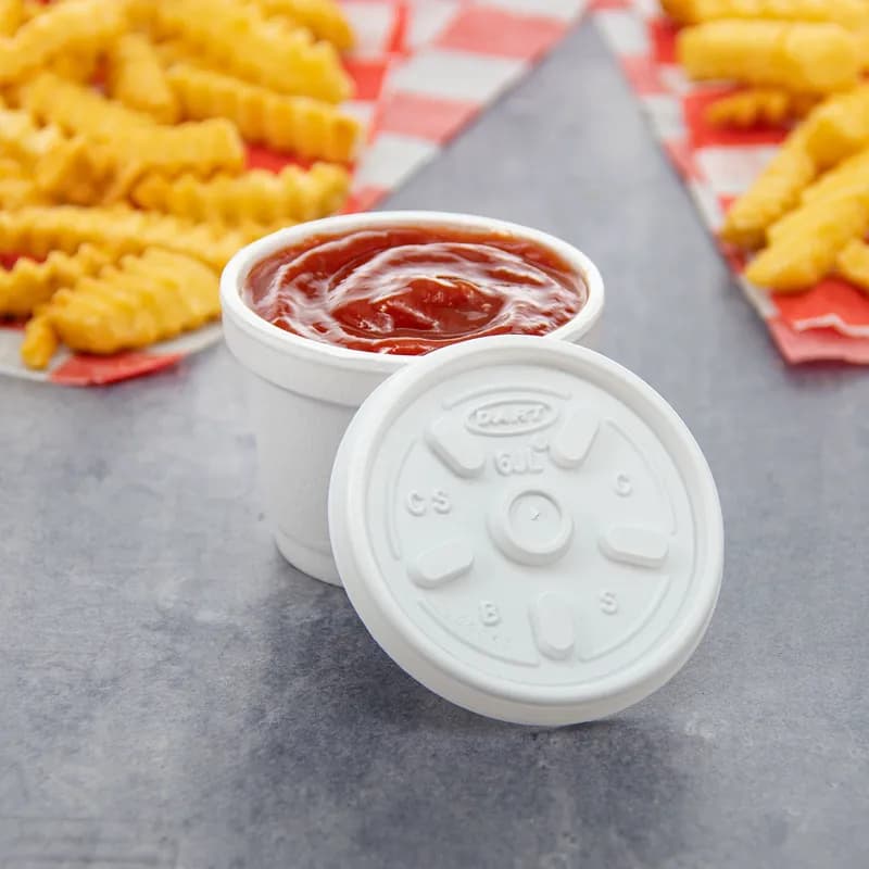 Dart® Lid Flat 3.1X0.3 IN HIPS White For 6 OZ Take-Out Container Base No Hole 100 Count/Pack 10 Packs/Case