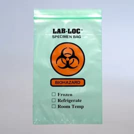 Specimen Transfer Bag 6X9 IN Green LDPE 2MIL With Seal Top Closure 3 Wall Printed Biohazard 1000/Case