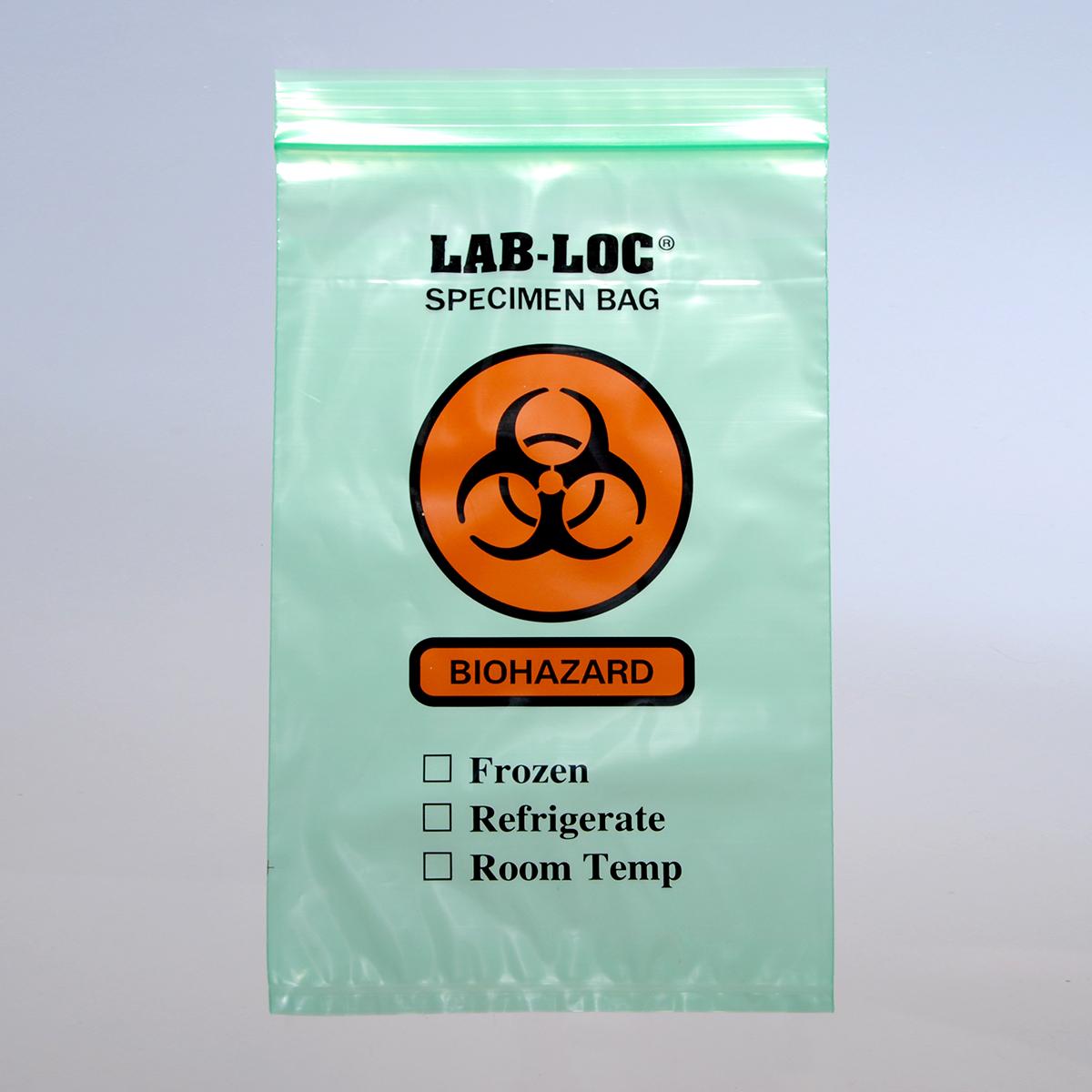 Specimen Transfer Bag 6X9 IN Green LDPE 2MIL With Seal Top Closure 3 Wall Printed Biohazard 1000/Case