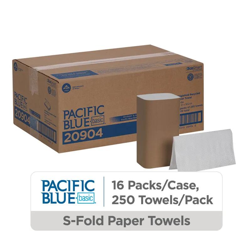 Pacific Blue Basic Folded Paper Towel 9.9X9.2 IN 1PLY White Single Fold 250 Sheets/Pack 16 Packs/Case 4000 Sheets/Case