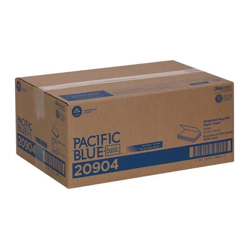 Pacific Blue Basic Folded Paper Towel 9.9X9.2 IN 1PLY White Single Fold 250 Sheets/Pack 16 Packs/Case 4000 Sheets/Case