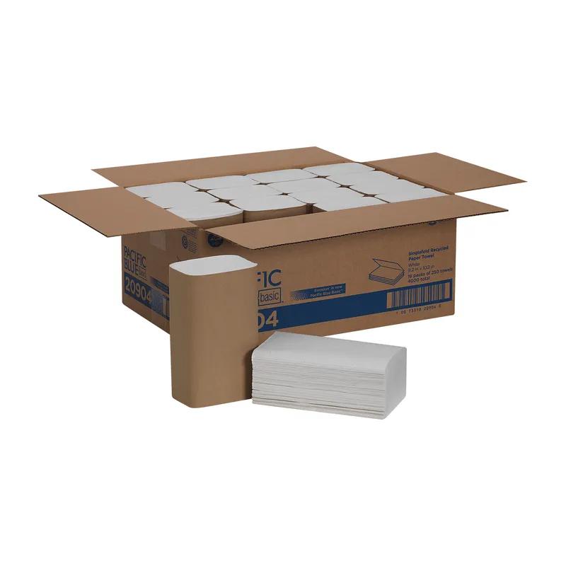 Pacific Blue Basic Folded Paper Towel 9.9X9.2 IN 1PLY White Single Fold 250 Sheets/Pack 16 Packs/Case 4000 Sheets/Case