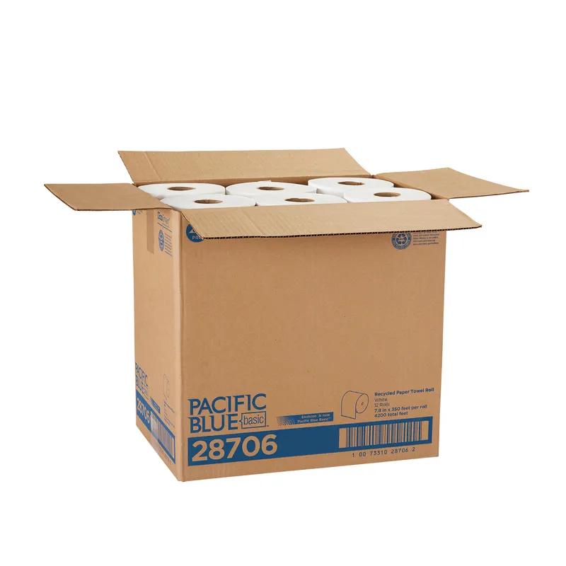 Pacific Blue Basic Roll Paper Towel 7.875IN X350FT 1PLY White Standard Roll EPA Indicator 12 Rolls/Case