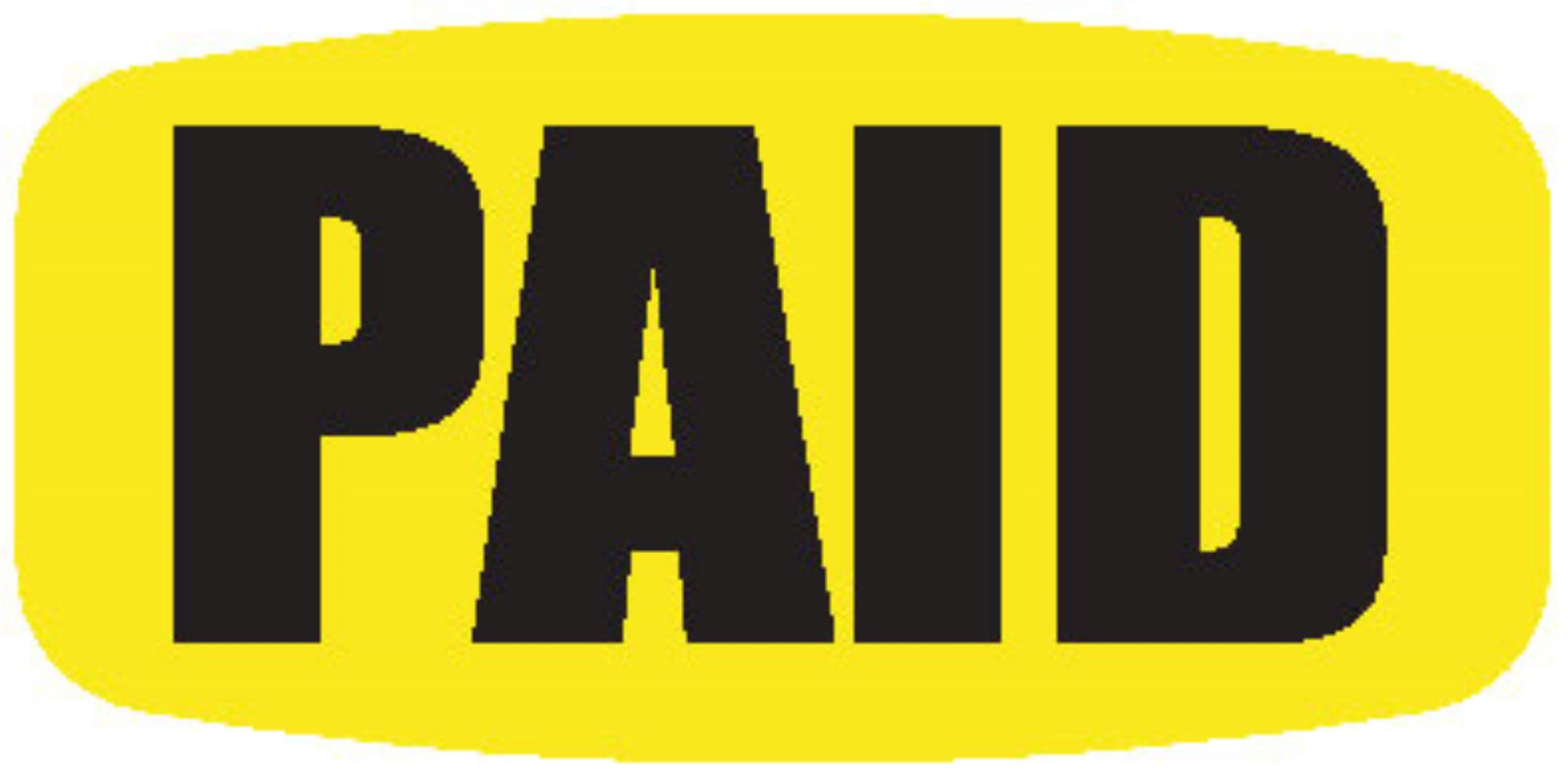 Paid Label Black Fluorescent Yellow Short Oval 1000 Count/Roll 60 Rolls/Case 60000 Count/Case