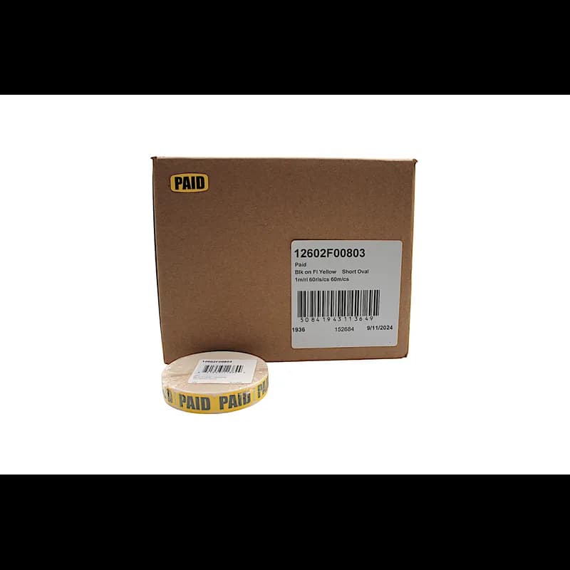 Paid Label Black Fluorescent Yellow Short Oval 1000 Count/Roll 60 Rolls/Case 60000 Count/Case