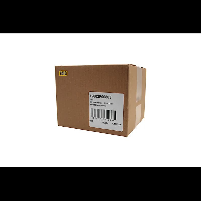 Paid Label Black Fluorescent Yellow Short Oval 1000 Count/Roll 60 Rolls/Case 60000 Count/Case