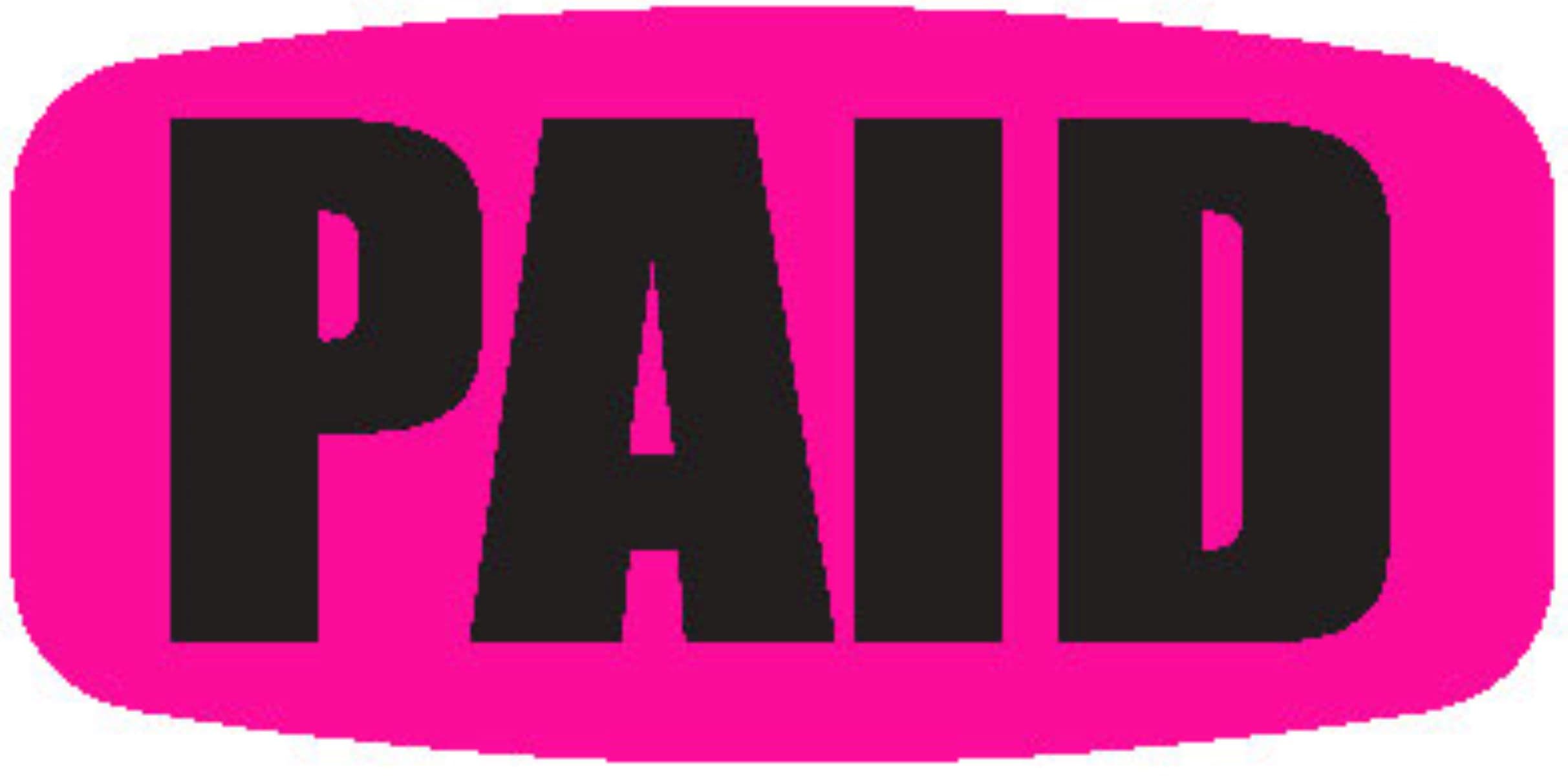 Paid Label Fluorescent Pink Short Oval 1000 Count/Roll 60 Rolls/Case 60000 Count/Case