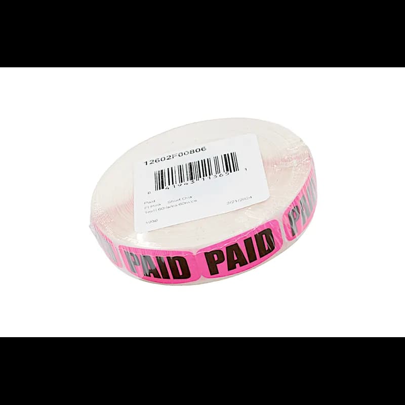 Paid Label Fluorescent Pink Short Oval 1000 Count/Roll 60 Rolls/Case 60000 Count/Case